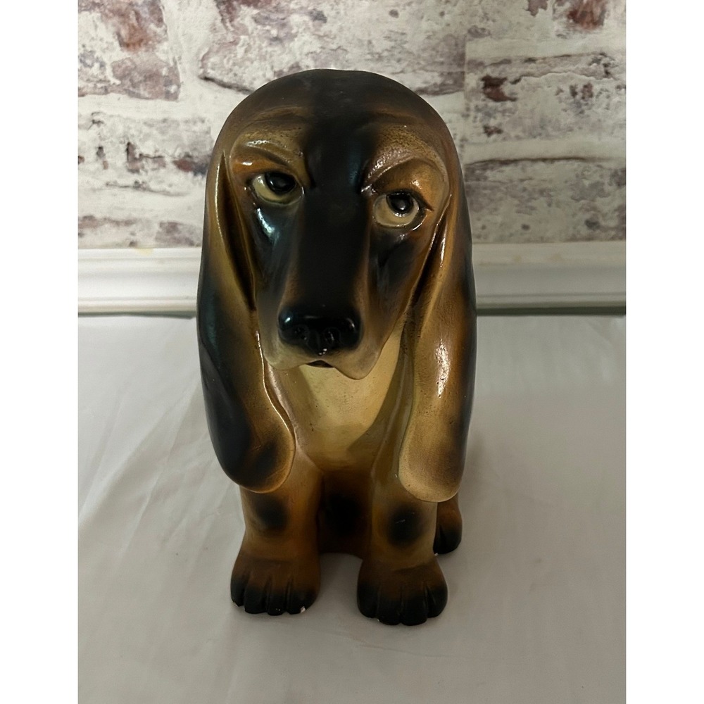 Vintage Chalkware Basset Hound Coin Bank Carnival Prize Mid-Century Dog